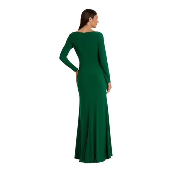 Mac Duggal Green Long Sleeve Maxi Gown Size 4 - Picture 3 of 10